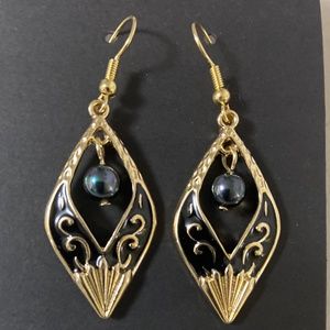 Hamilton Gold Earrings with Black Enamel and Shell Pearl
